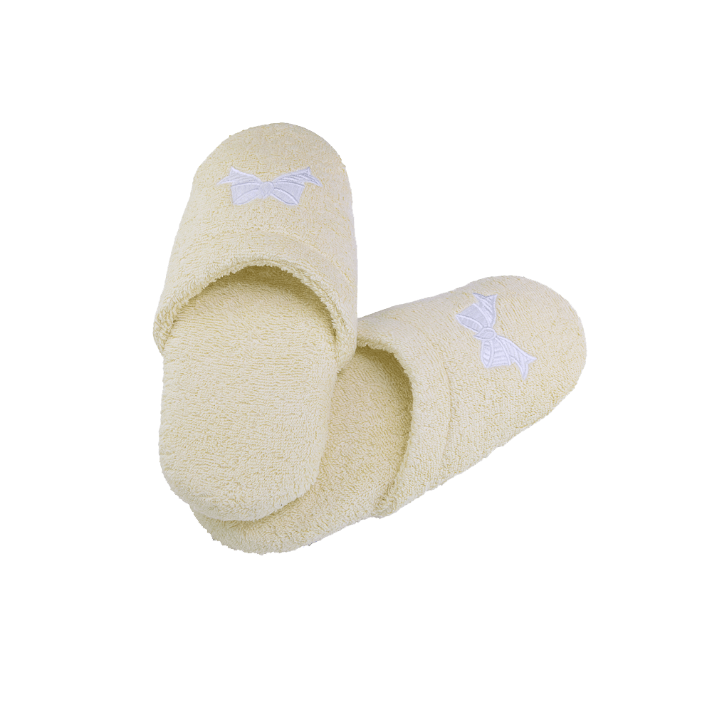Her Natural Terry Spa Slippers w/White Bows