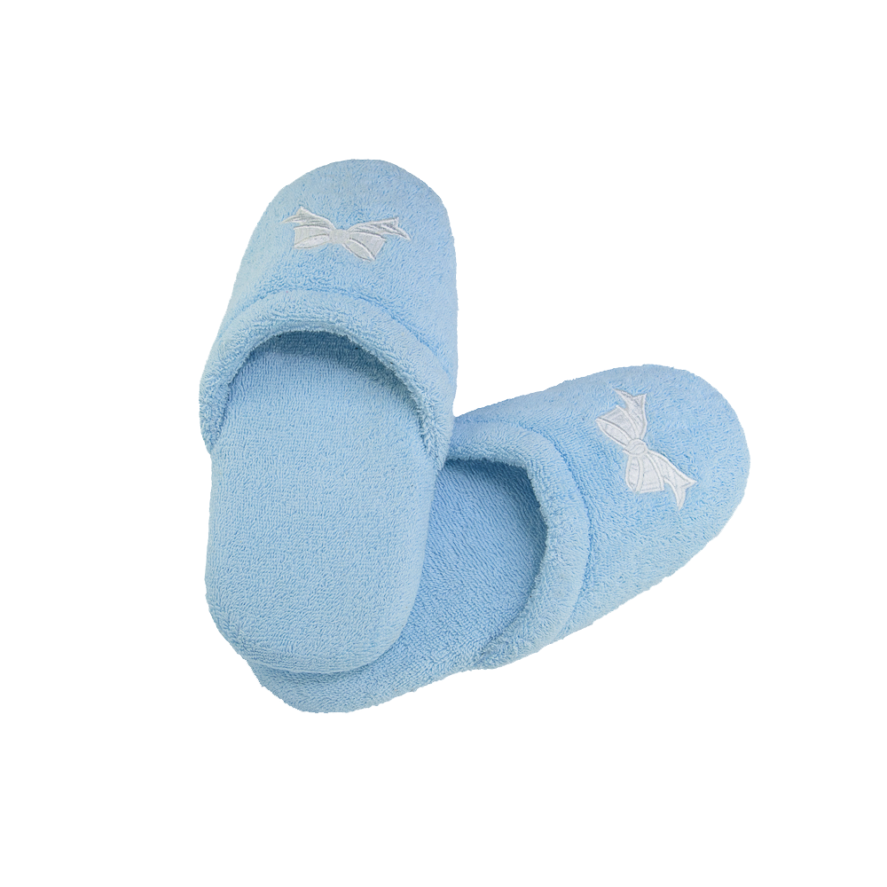 Her Blue Terry Spa Slippers w/White Bows