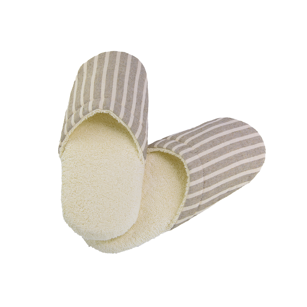 Her Natural Terry Spa Slippers w/Natural Stripe Linen