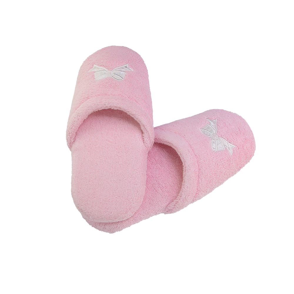 Her Pink Terry Spa Slippers w/White Bows