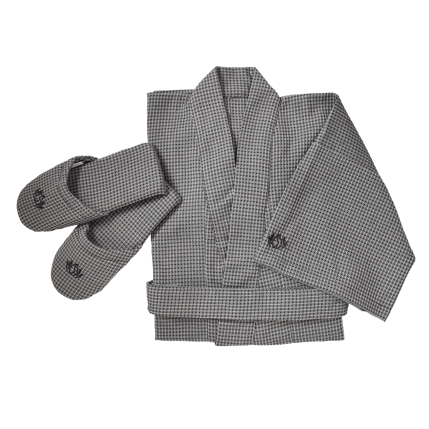 Signature 52" Waffle Japanese Kimono & His Spa Slipper Set